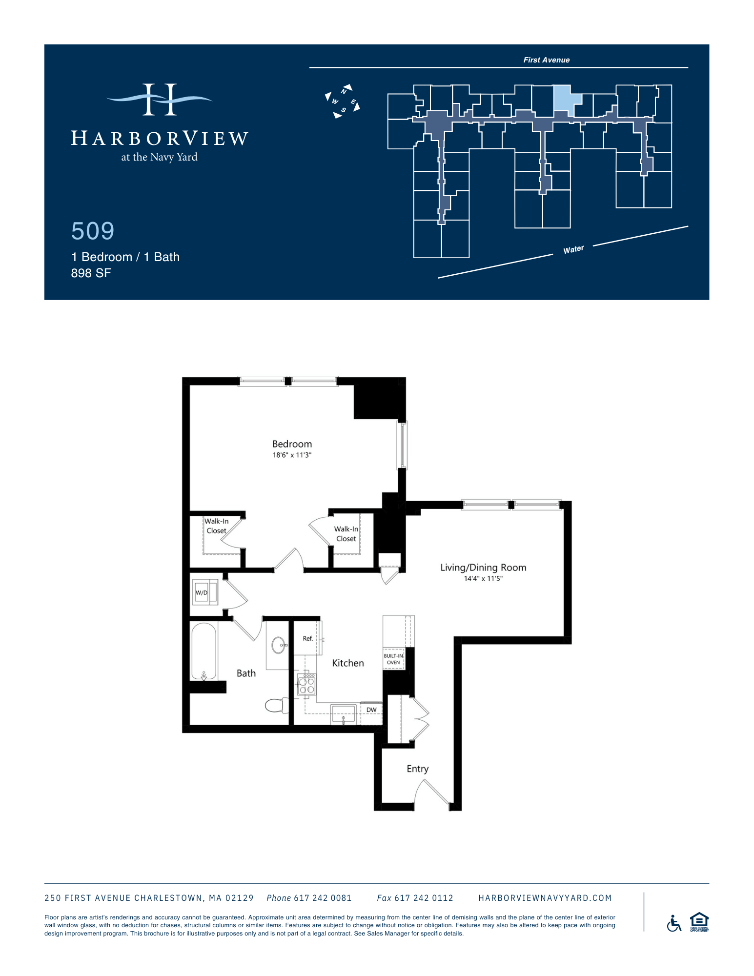 Floor plan for 1 bed, 1 bath, 898 sqft